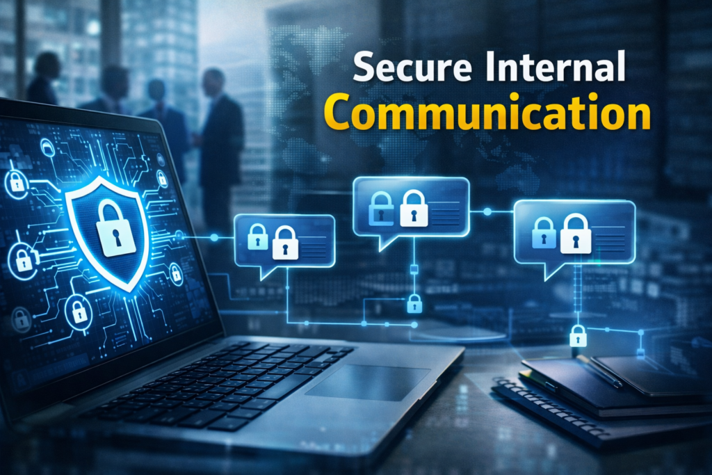 secure internal communication concept showing encrypted business network and protected data transfer